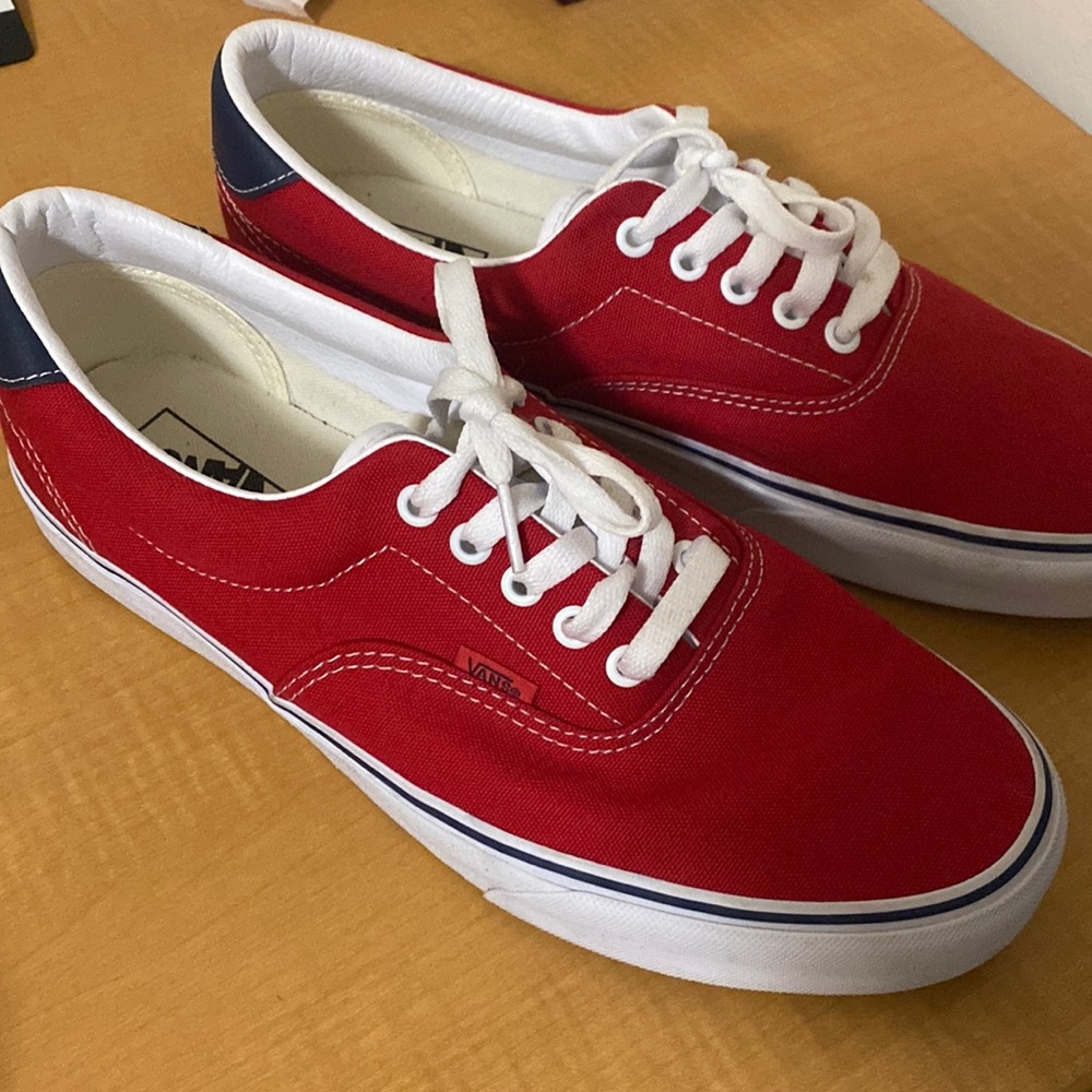Red white and blue vans